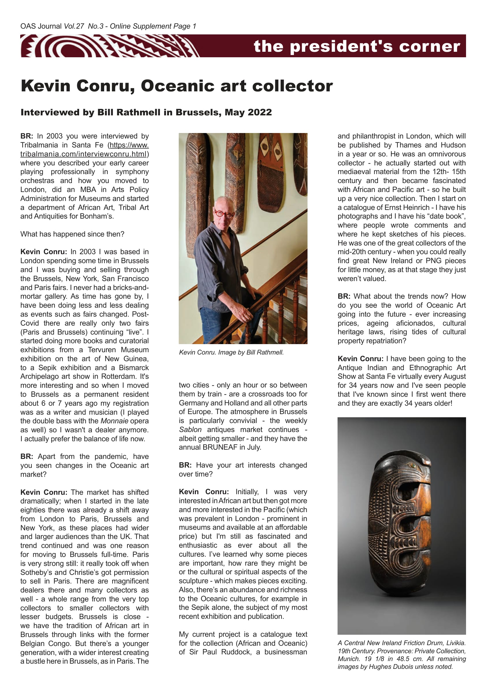 Kevin Conru, Oceanic art collector. Interviewed by Bill Rathmell in Brussels — page 1 of 10